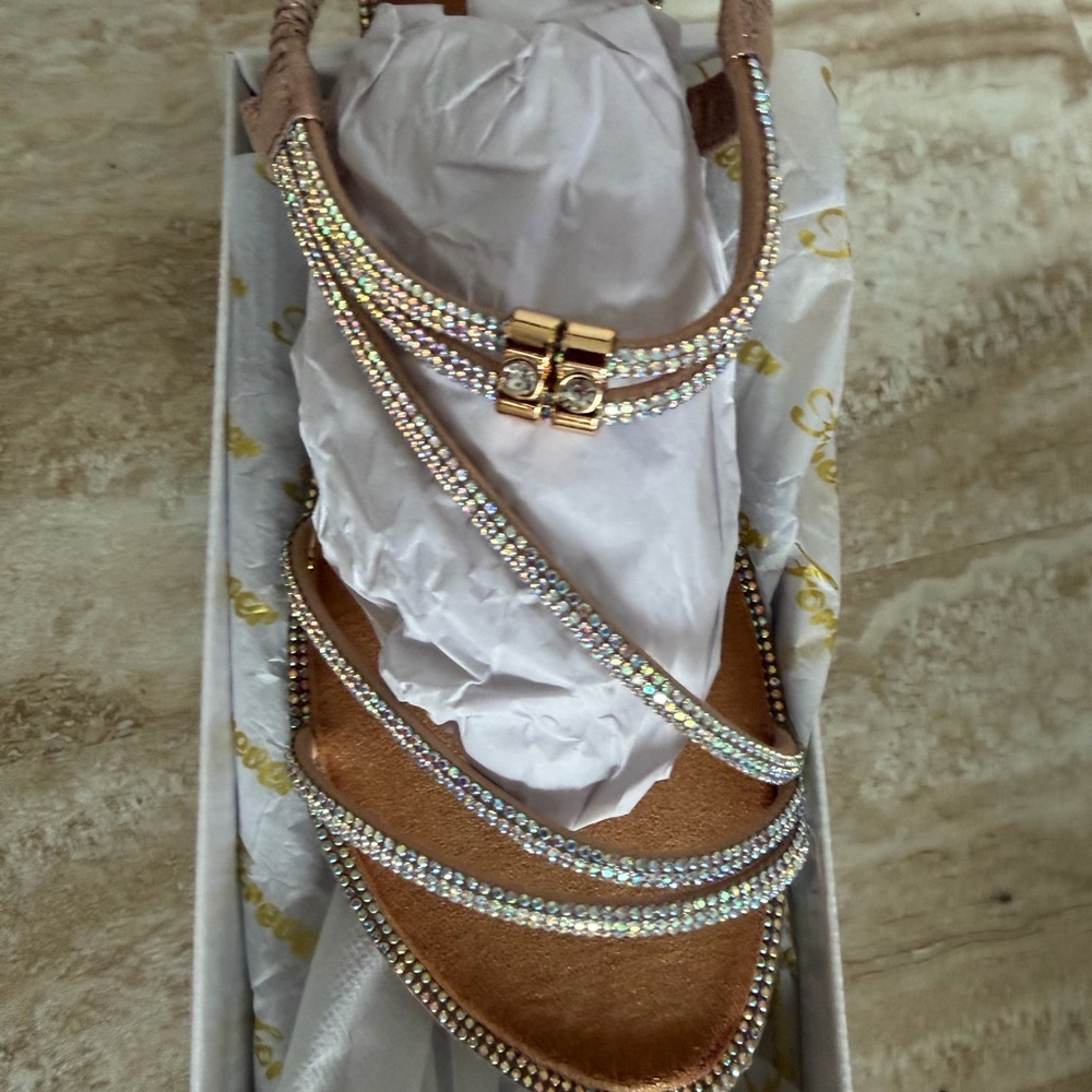 Elegant Gold Rhinestone Women's Sandals Sz 8.5 , slip resistant